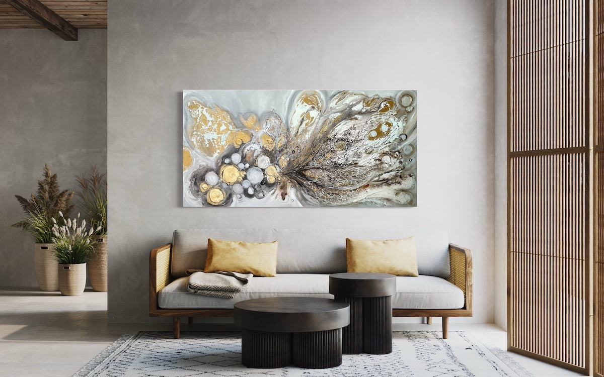 Gold Leaf Barnacles and Corals Painting 36x72 inches