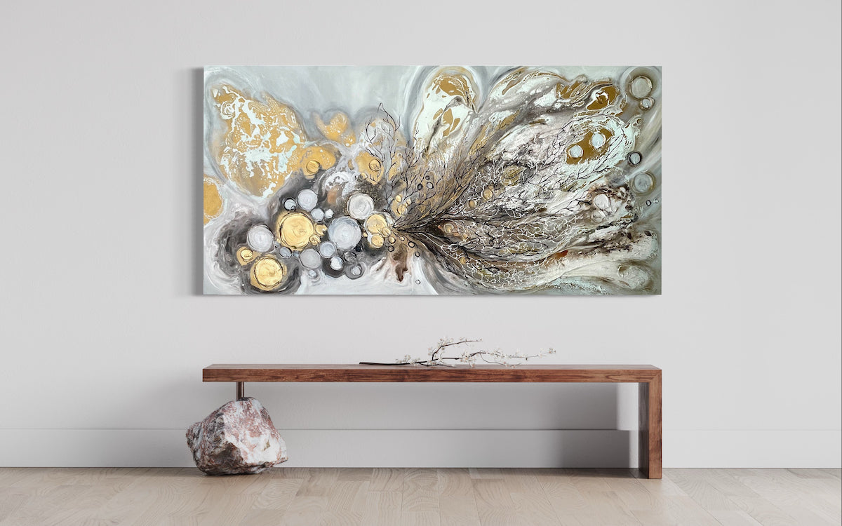 Gold Leaf Barnacles and Corals Painting 36x72 inches