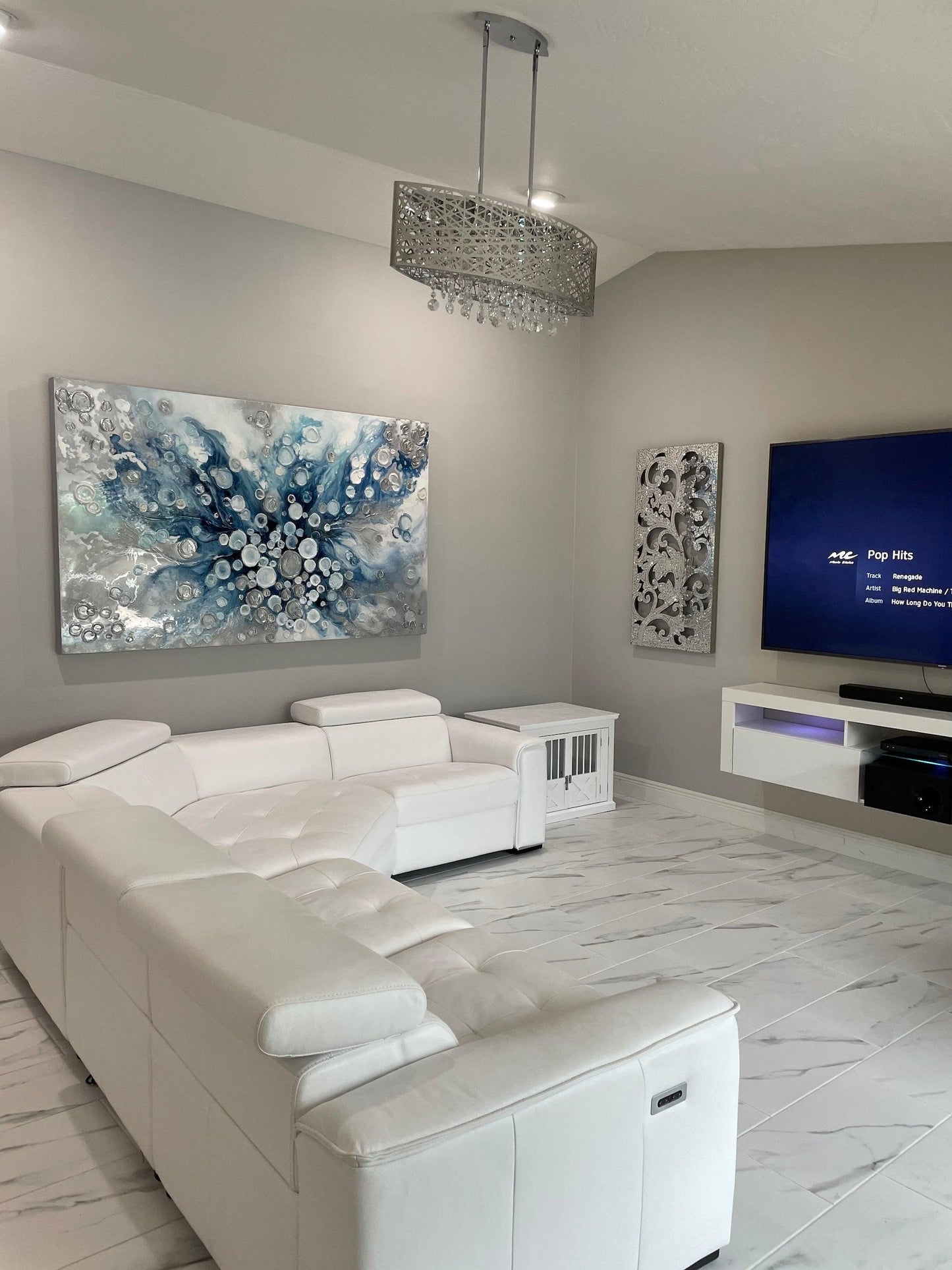 Silver and Blue Barnacles 40x82 inches