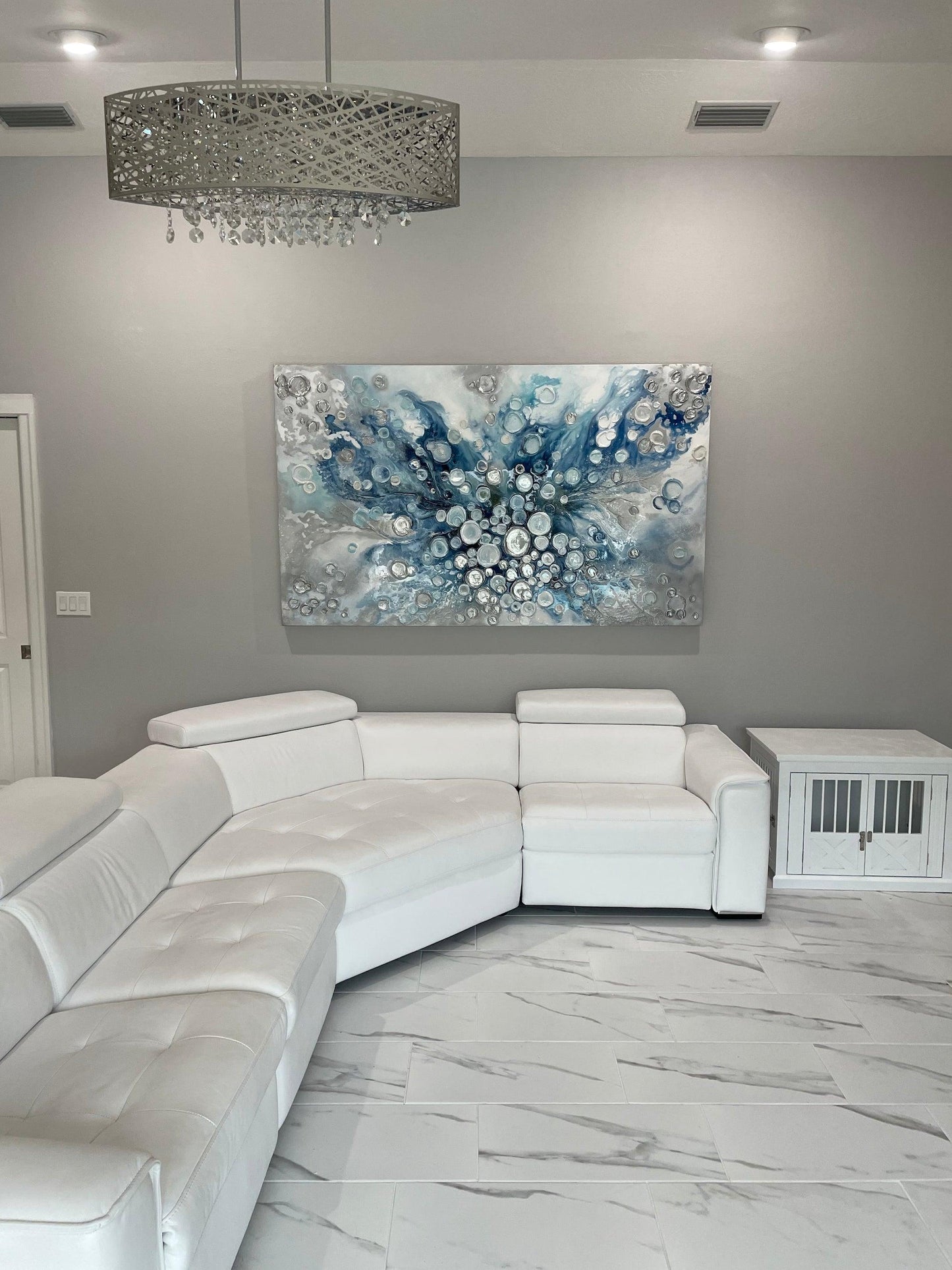 Silver and Blue Barnacles 40x82 inches