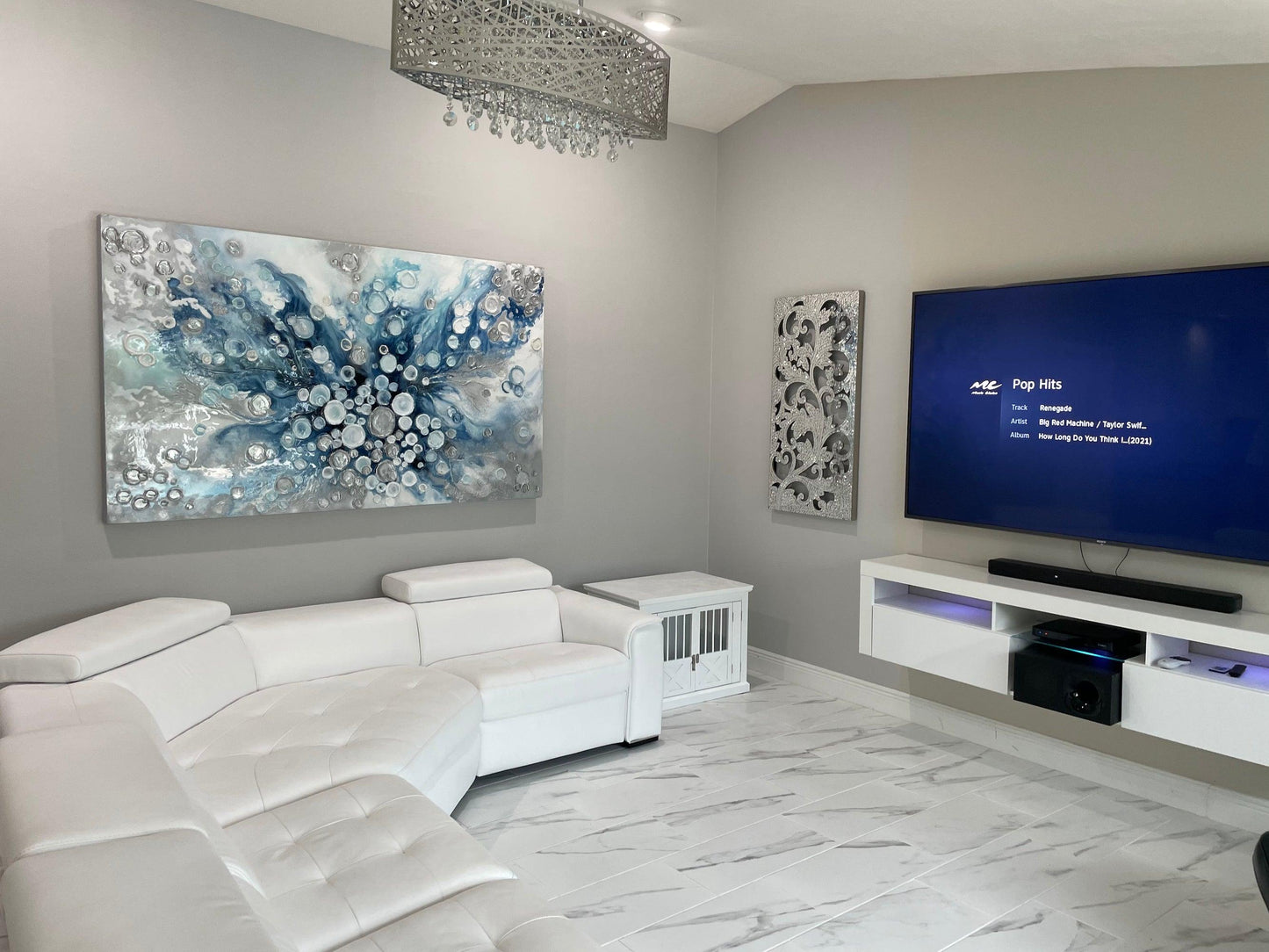 Silver and Blue Barnacles 40x82 inches