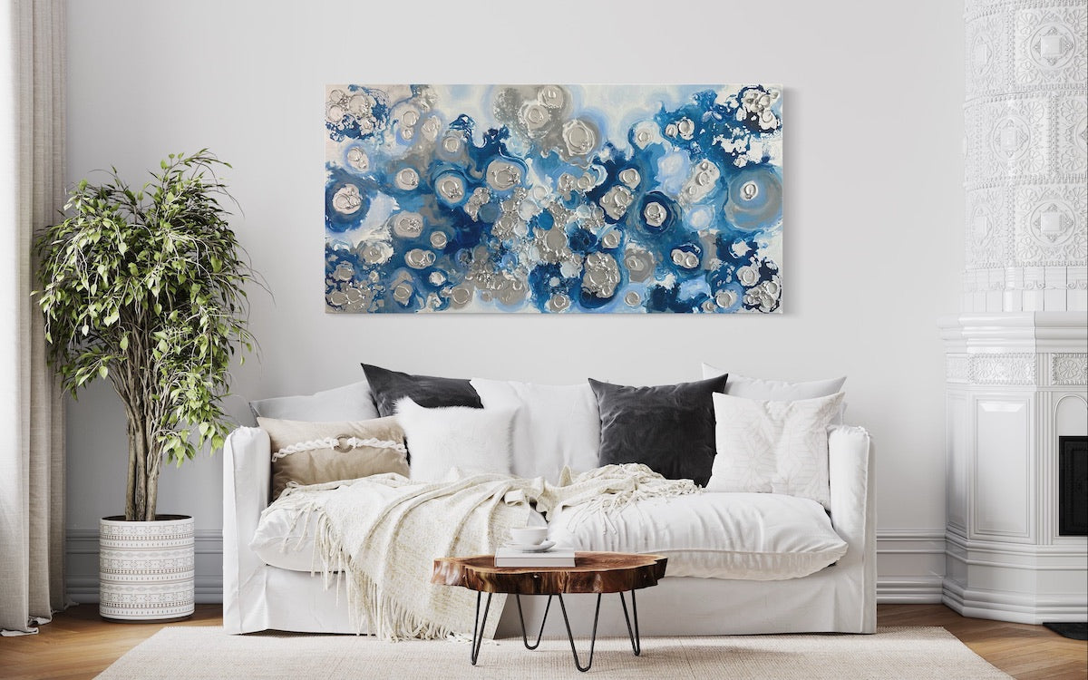 Blue Silver Abstract Art