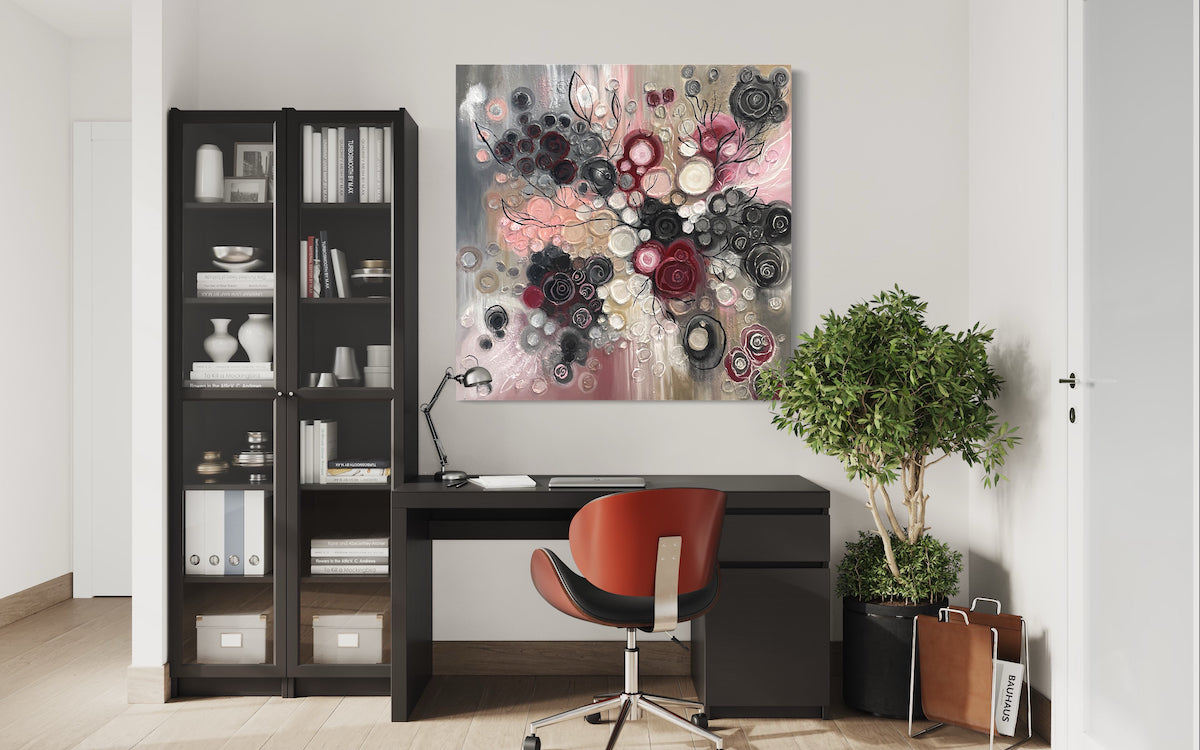 Red Grey Abstract Art