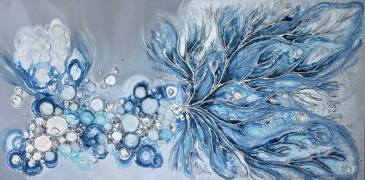 Blue Barnacles with Coral 36x72 inches