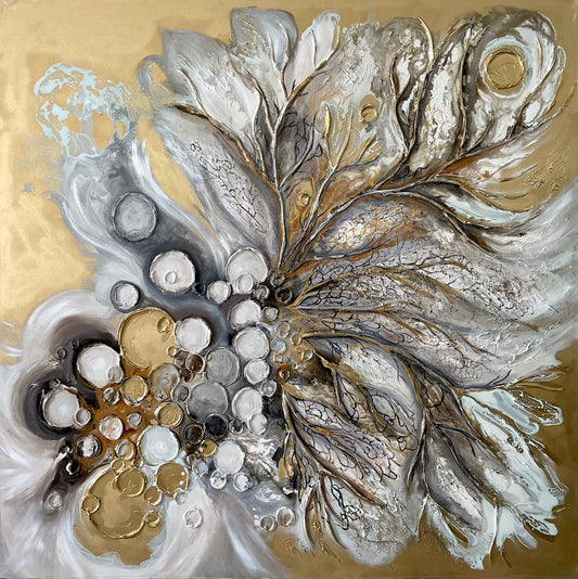 Gold Leaf Abstract Painting 60x60 inches