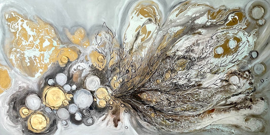 Gold Leaf Barnacles and Corals Painting 36x72 inches