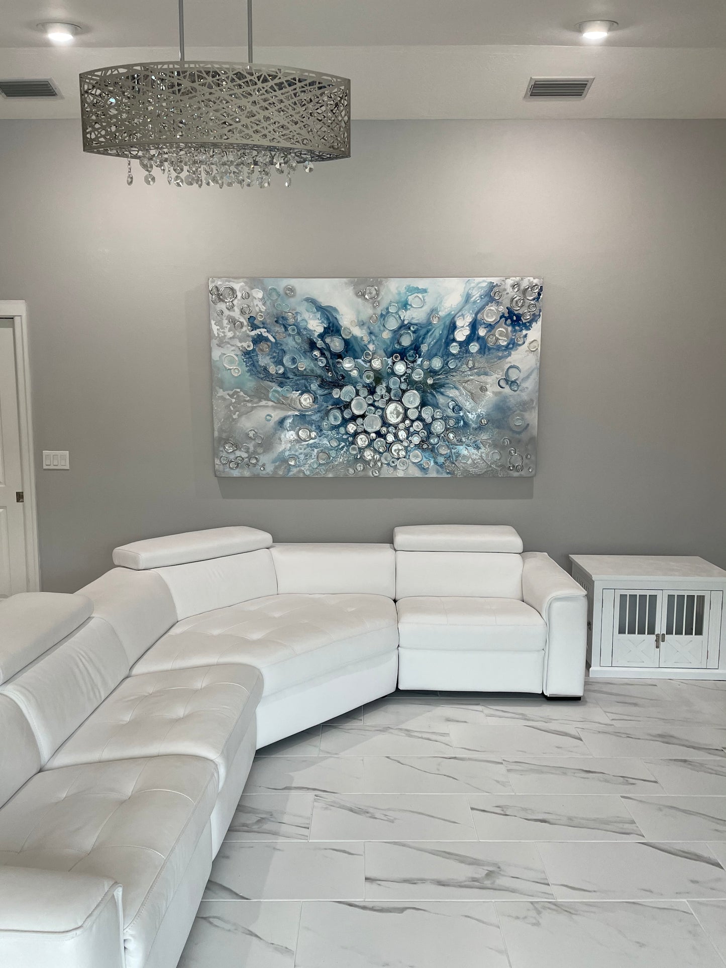 Silver and Blue Barnacles 40x82 inches