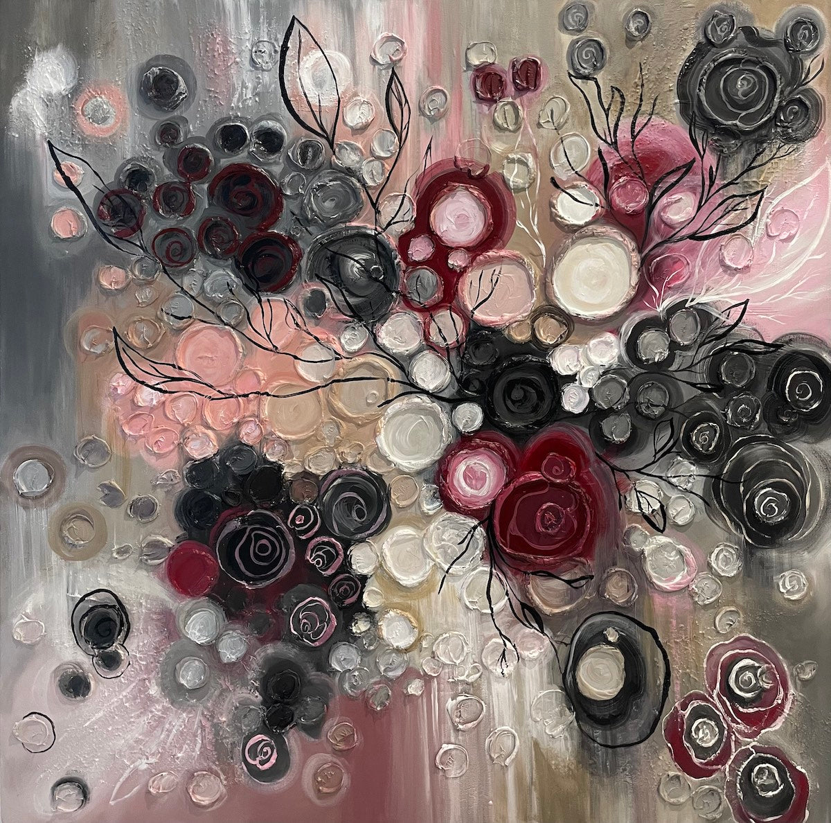 Floral Abstract Painting 48x48 inches